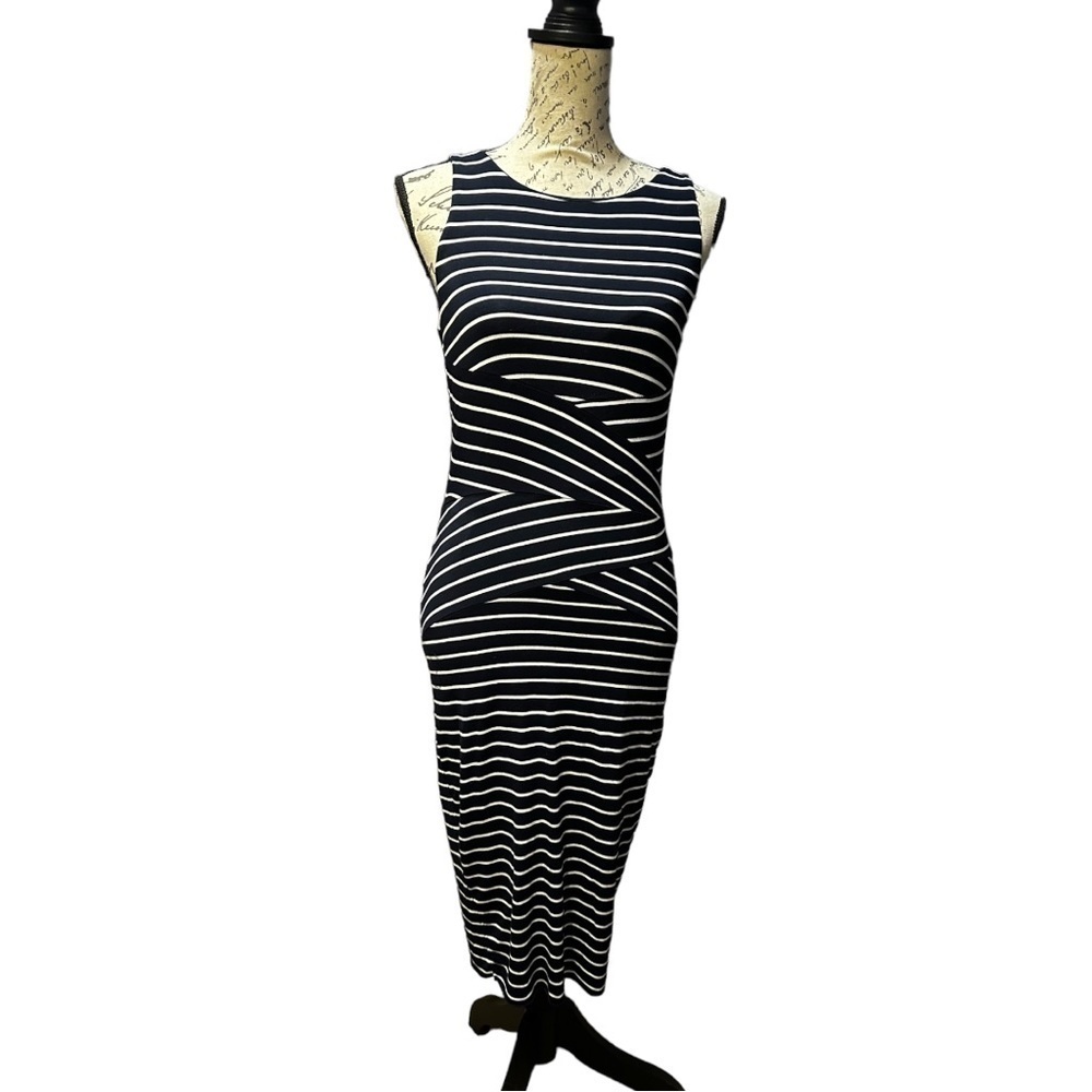 Philosophy Wrap Style Maxi Dress in Navy Blue and White Size Medium